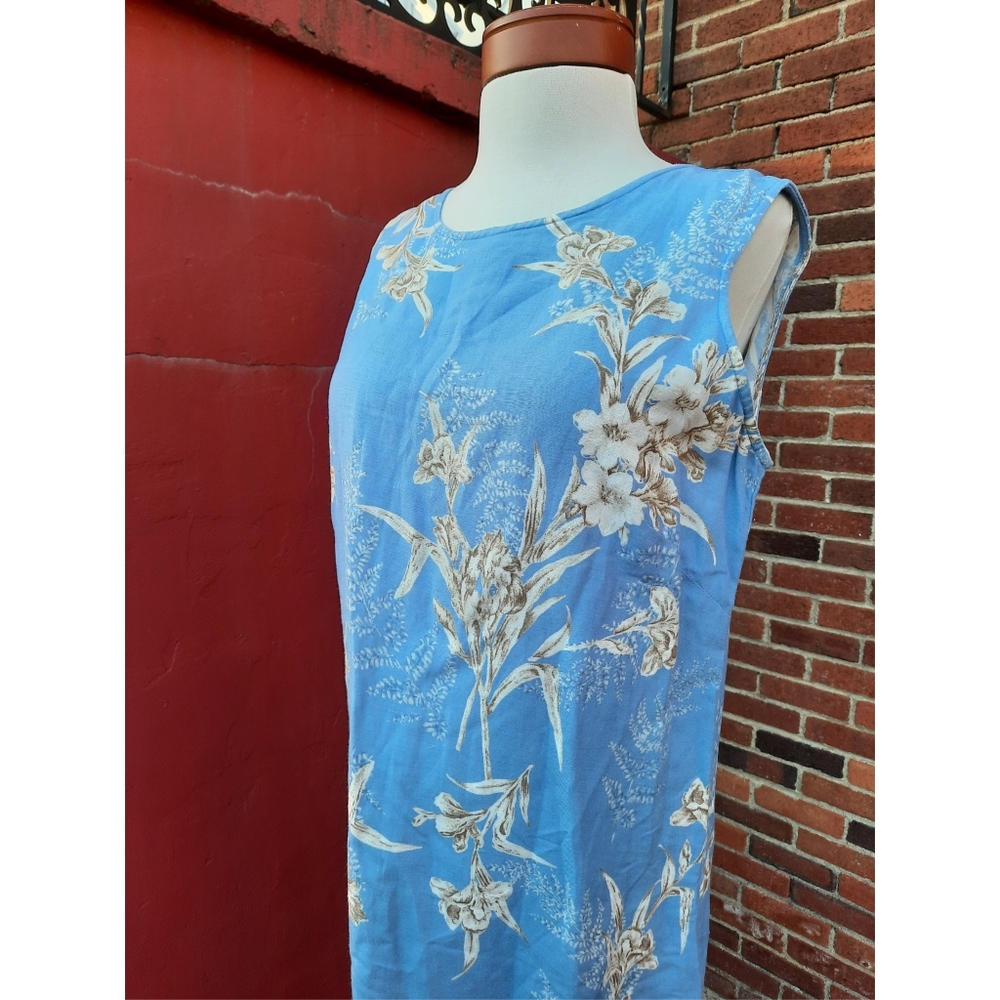 Liz Claiborne Floral Print Sleeveless Long Maxi Dress Linen Boho Lagenlook